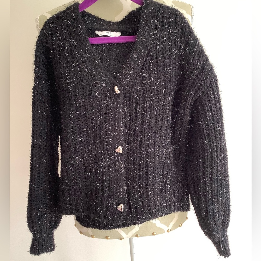 Marks & Spencer Black Knit Sweater with Heart Buttons